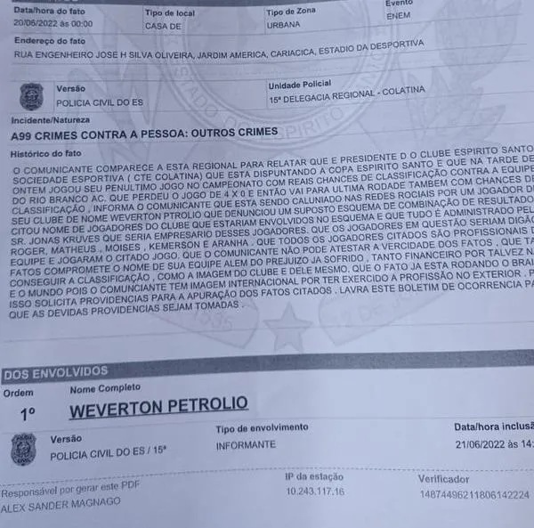 CTE Colatina abre investigação interna após suspeita de envolvimento de jogadores em apostas