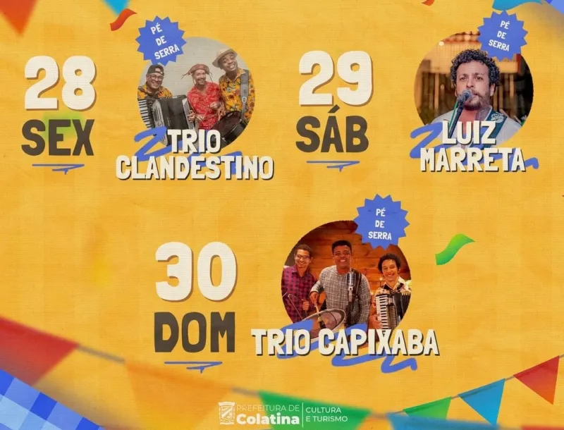 Arraiá Cola-Colá terá Trio Clandestino, Trio Capixaba e Luiz Marreta no maior São João de Colatina