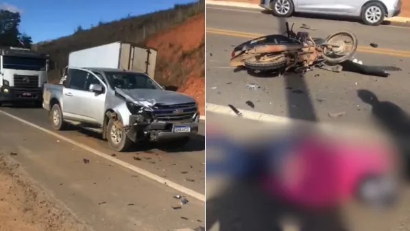 Mulher morre em acidente entre moto e caminhonete na rodovia ES 137, em São Gabriel da Palha
