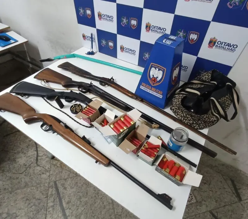 Polícia Militar apreende quatro armas e mais de 140 munições em ocorrência de violência doméstica na zona rural de Baixo Guandu