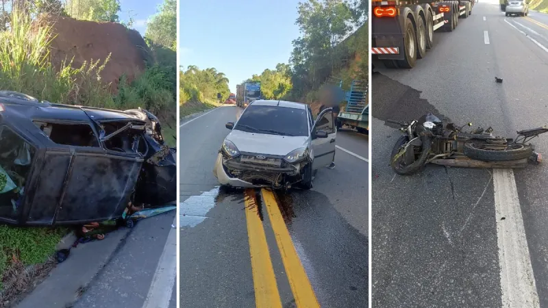 Motociclista morre em grave acidente envolvendo três veículos na BR-101 em Conceição da Barra