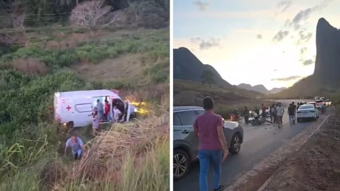 Motorista sofre crise convulsiva, ambulância atinge motociclista e cai em barranco de 15 metros em Pancas