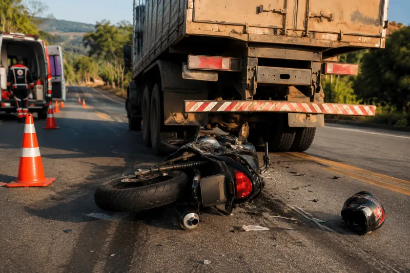 Sargento aposentado fica ferido após moto bater na traseira de caminhão na BR-259, em Colatina