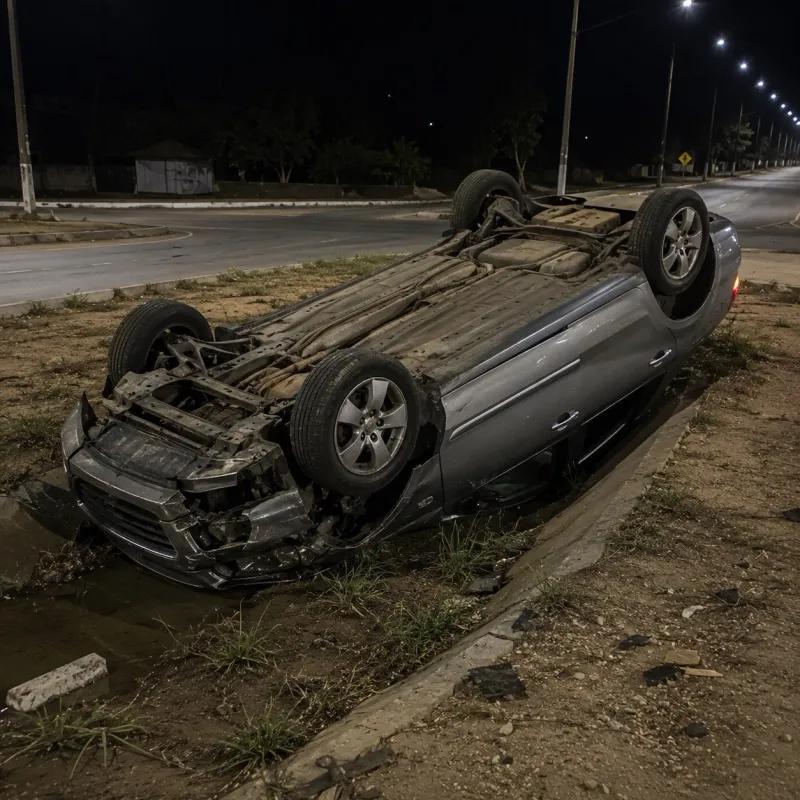 Motorista capota carro ao tentar desviar de outro veículo em Baixo Guandu
