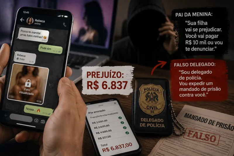 Após trocar fotos íntimas, morador perde R$ 6,8 mil e ainda é ameaçado por falso delegado em Baixo Guandu