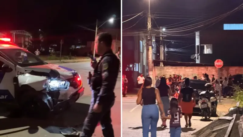 Motociclista foge da PM e perseguição termina com moto e viatura batendo em carro em Linhares